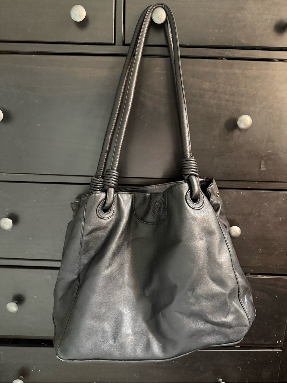 Classic Black Leather Shoulder Tote Bag